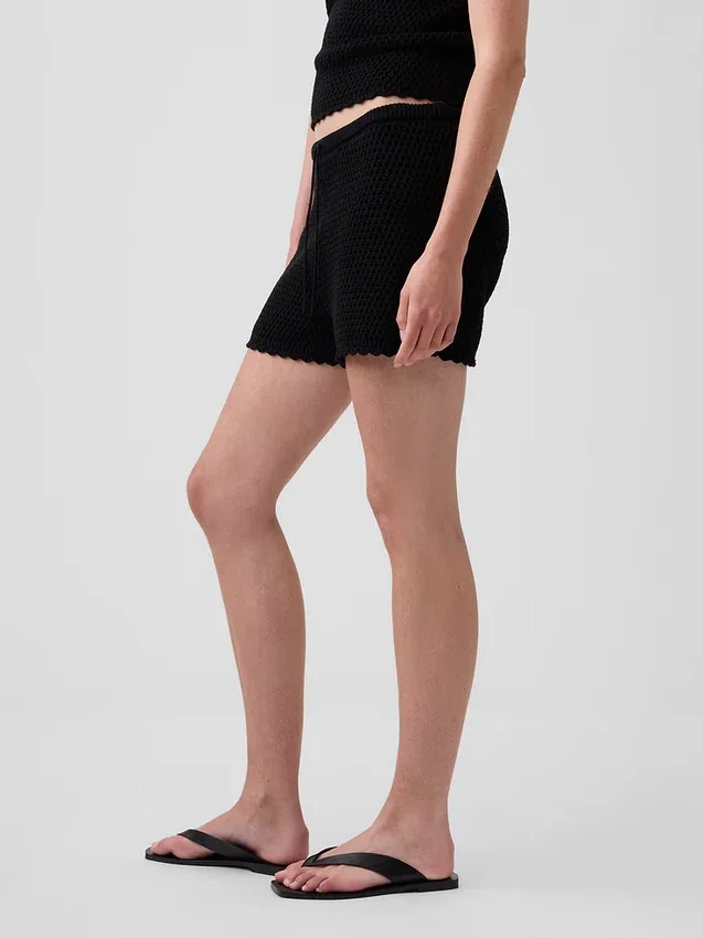 Pantalones cortos de punto de ganchillo 100 % algodón