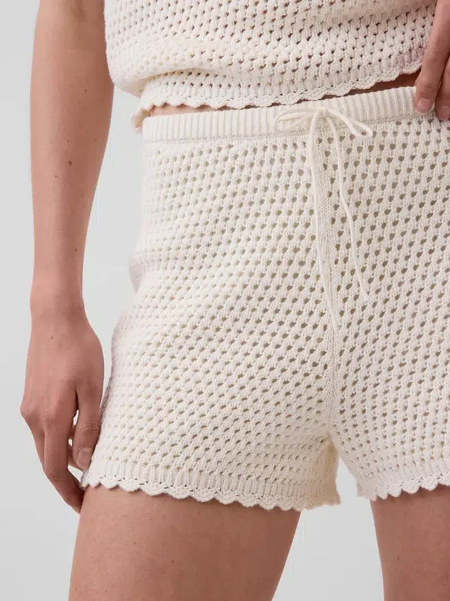 Pantalones cortos de punto de ganchillo 100 % algodón
