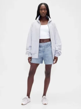 Pantalones cortos de punto vaquero estampado de talle medio