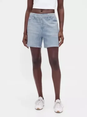 Pantalones cortos de punto vaquero estampado de talle medio
