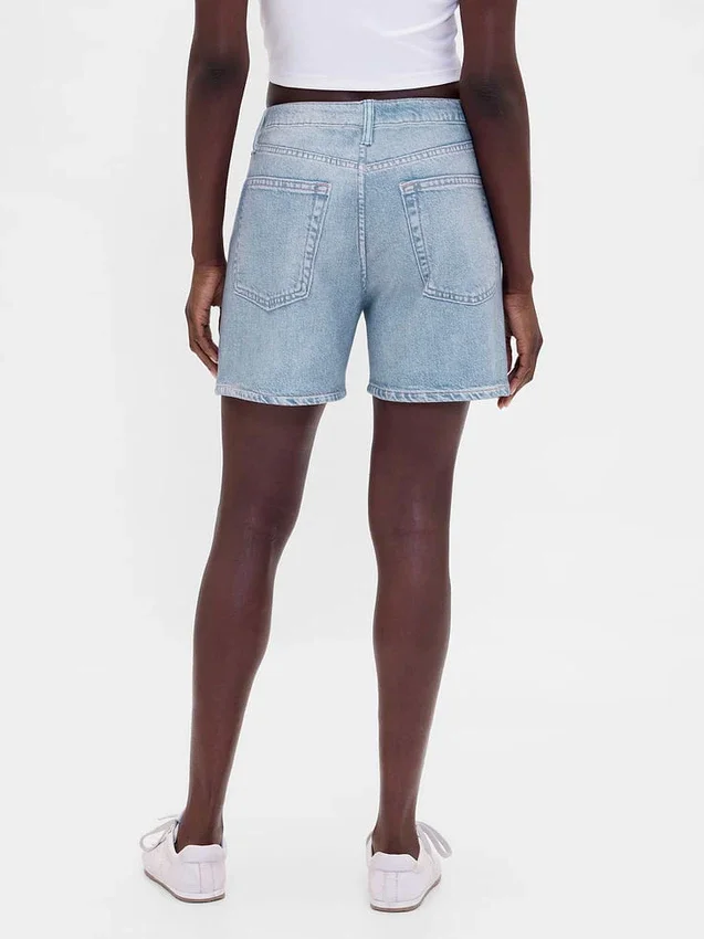 Pantalones cortos de punto vaquero estampado de talle medio