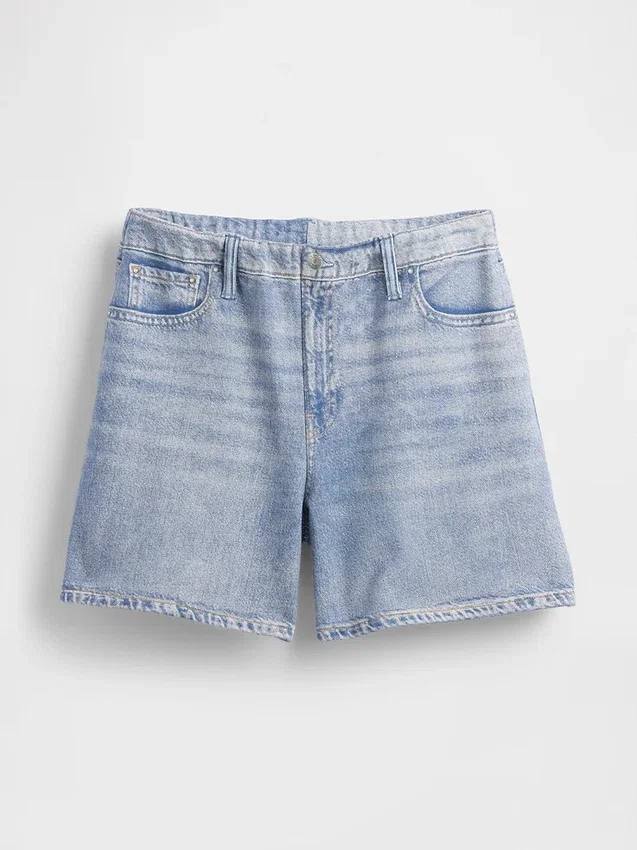 Pantalones cortos de punto vaquero estampado de talle medio