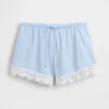 Pantalones cortos de talle medio de 4" con ribete de encaje y mezcla de lino