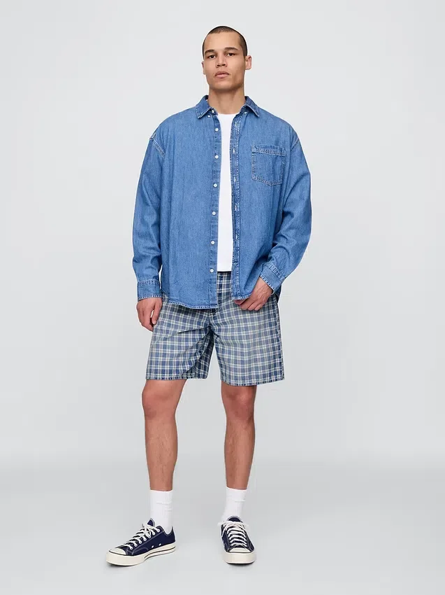 Pantalones cortos holgados de denim a cuadros estilo años 90