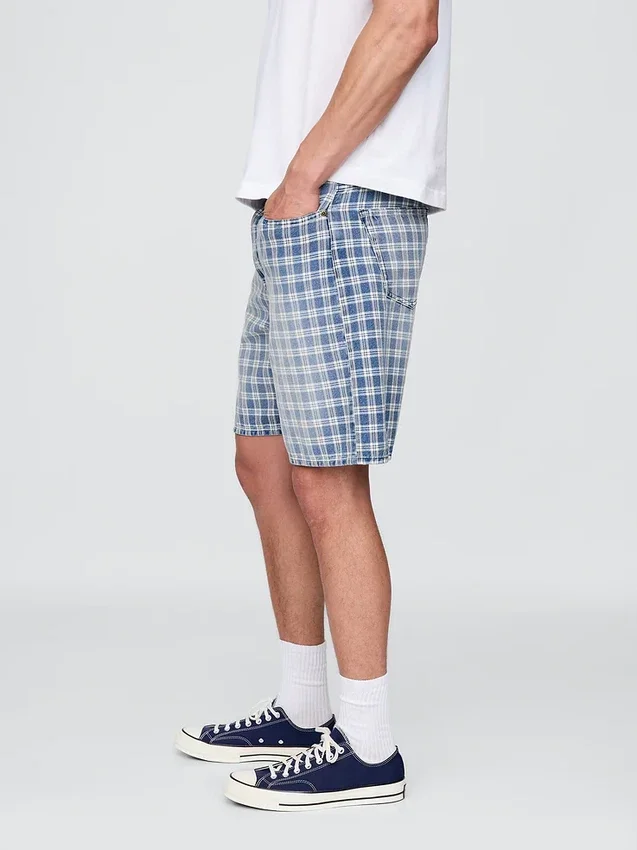 Pantalones cortos holgados de denim a cuadros estilo años 90