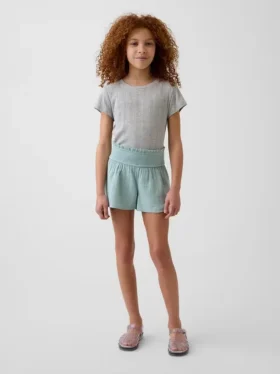 Pantalones cortos infantiles de gasa de algodón con bajo en forma de mariposa