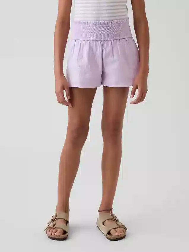 Pantalones cortos infantiles de gasa de algodón con bajo en forma de mariposa