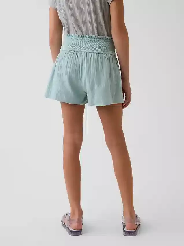 Pantalones cortos infantiles de gasa de algodón con bajo en forma de mariposa