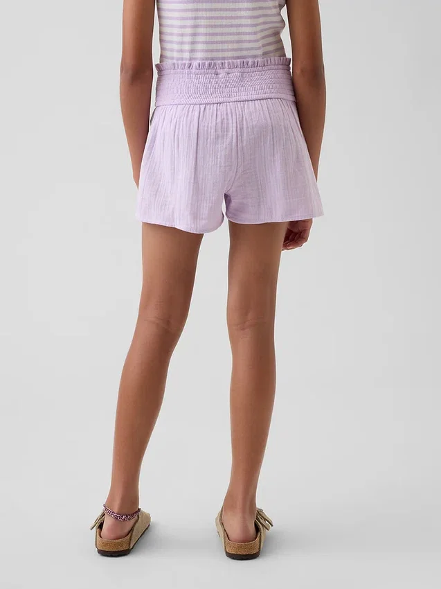Pantalones cortos infantiles de gasa de algodón con bajo en forma de mariposa