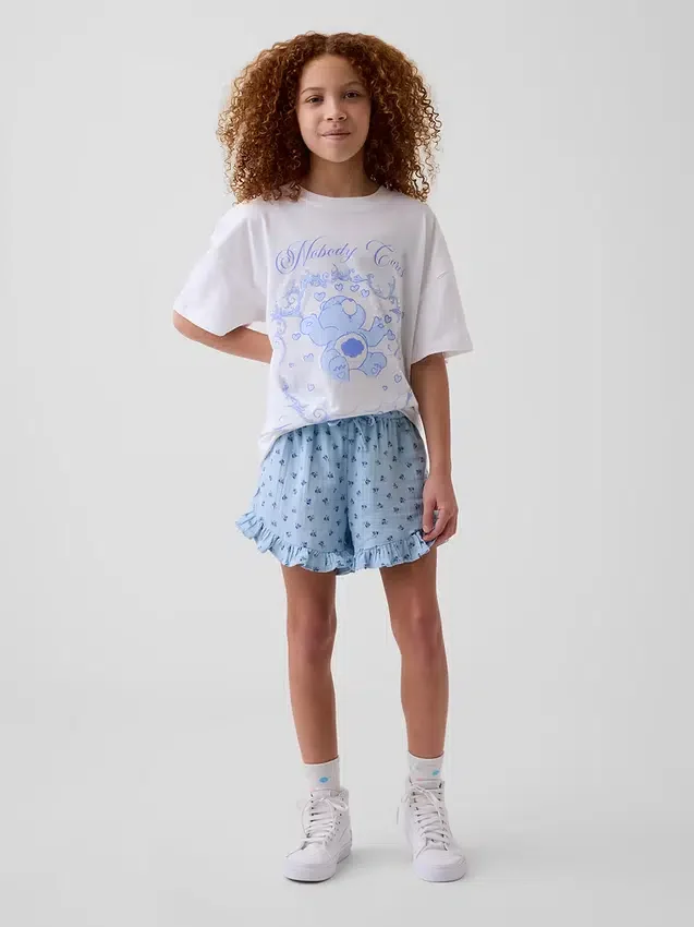 Pantalones cortos infantiles de gasa de algodón con volantes