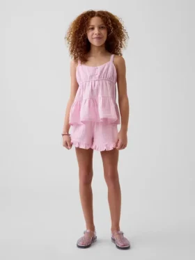 Pantalones cortos infantiles de gasa de algodón con volantes