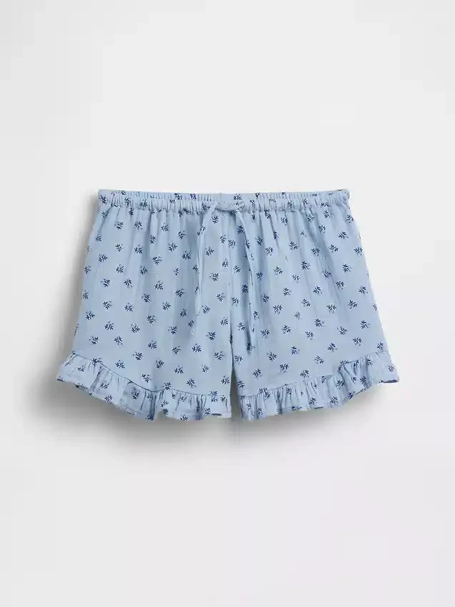 Pantalones cortos infantiles de gasa de algodón con volantes