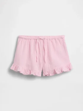 Pantalones cortos infantiles de gasa de algodón con volantes