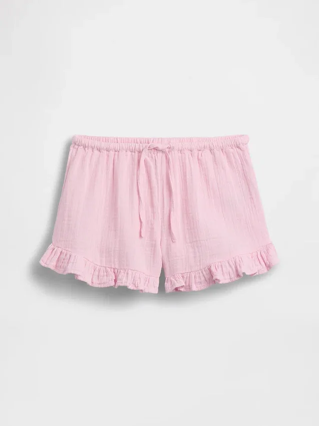 Pantalones cortos infantiles de gasa de algodón con volantes