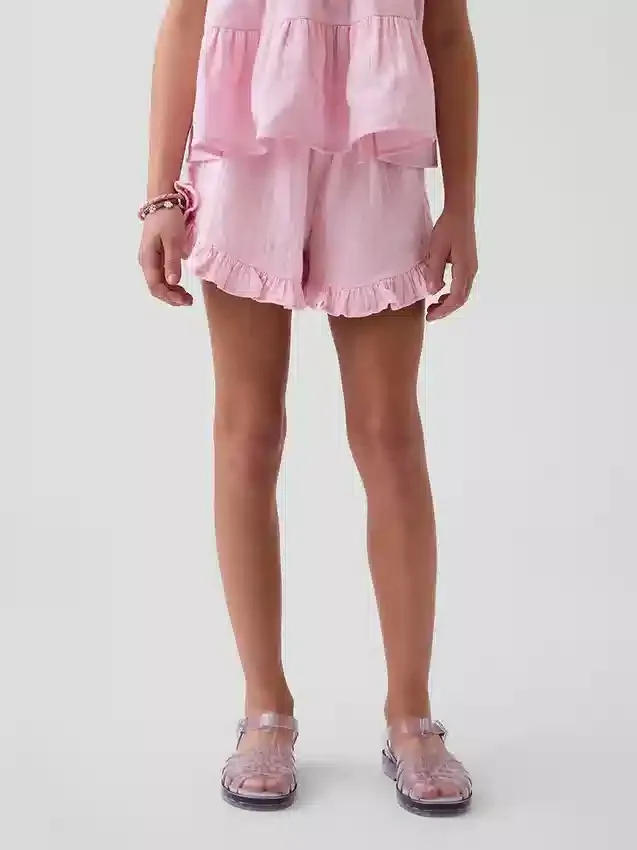 Pantalones cortos infantiles de gasa de algodón con volantes