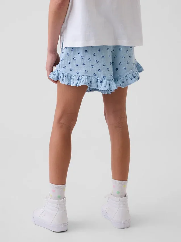 Pantalones cortos infantiles de gasa de algodón con volantes