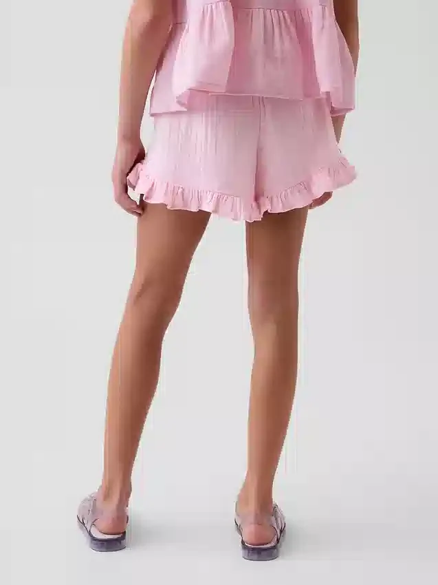 Pantalones cortos infantiles de gasa de algodón con volantes