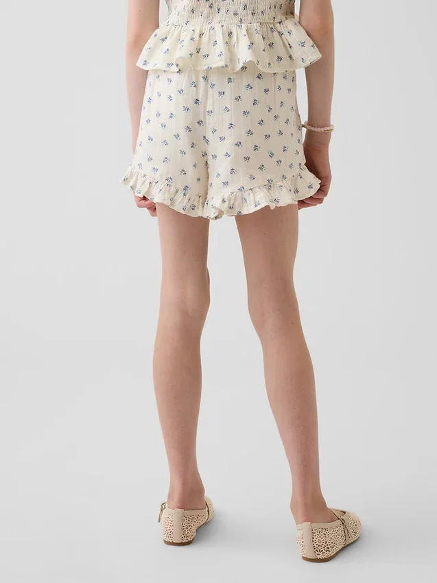 Pantalones cortos infantiles de gasa de algodón con volantes