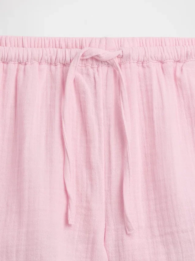 Pantalones cortos infantiles de gasa de algodón con volantes