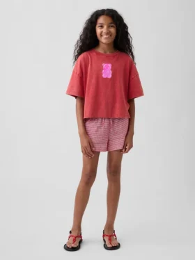 Pantalones cortos infantiles de lino y algodón con estampado de cuadros vichy