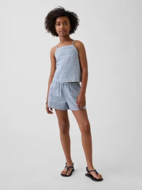 Pantalones cortos infantiles de lino y algodón con estampado de cuadros vichy