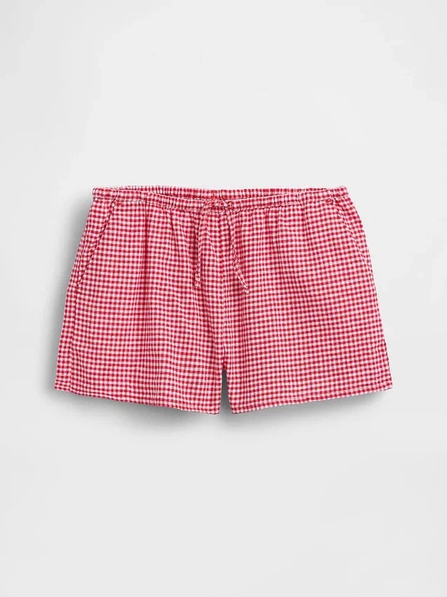 Pantalones cortos infantiles de lino y algodón con estampado de cuadros vichy