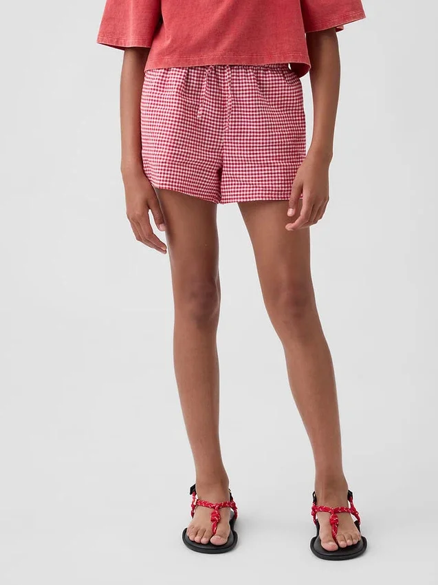 Pantalones cortos infantiles de lino y algodón con estampado de cuadros vichy