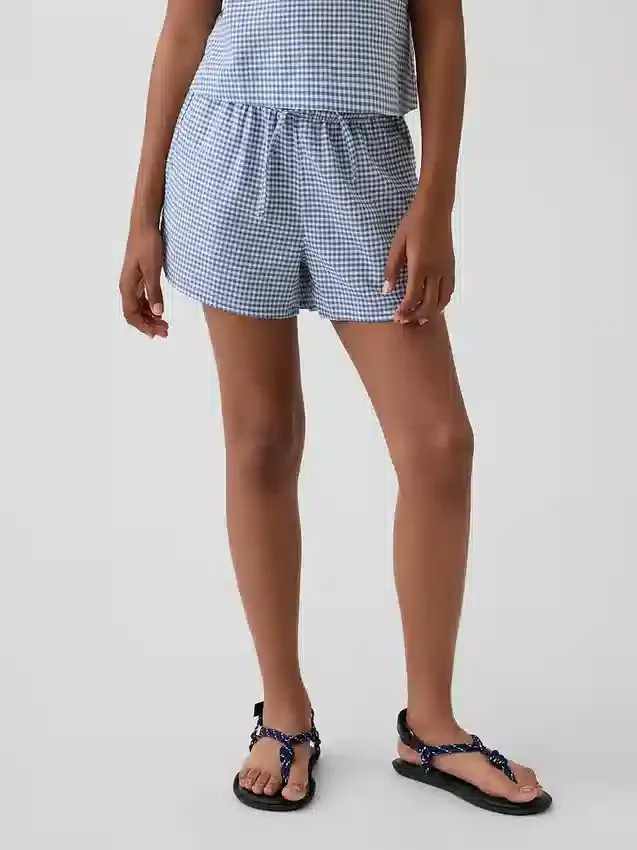 Pantalones cortos infantiles de lino y algodón con estampado de cuadros vichy