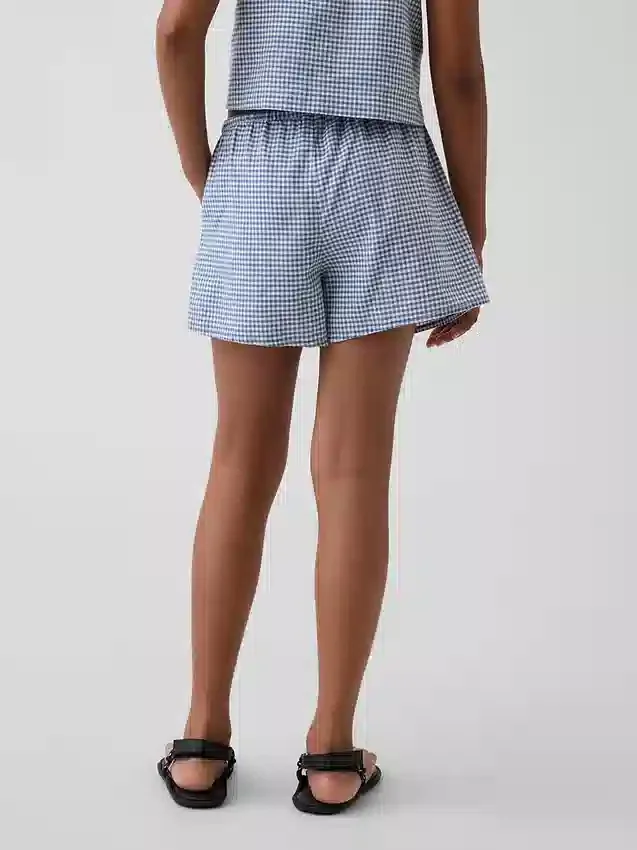 Pantalones cortos infantiles de lino y algodón con estampado de cuadros vichy