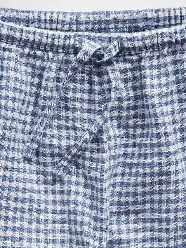 Pantalones cortos infantiles de lino y algodón con estampado de cuadros vichy