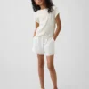 Pantalones cortos infantiles de lino y algodón con ribete de encaje