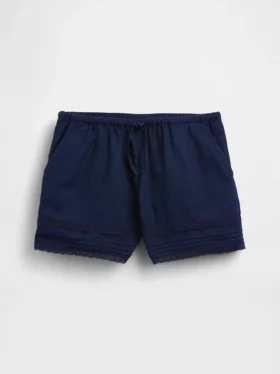 Pantalones cortos infantiles de lino y algodón con ribete de encaje