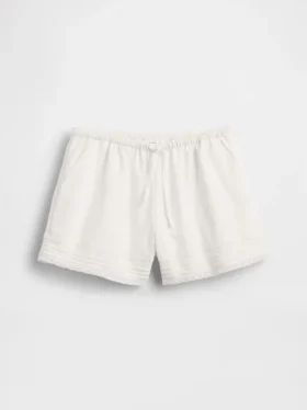 Pantalones cortos infantiles de lino y algodón con ribete de encaje