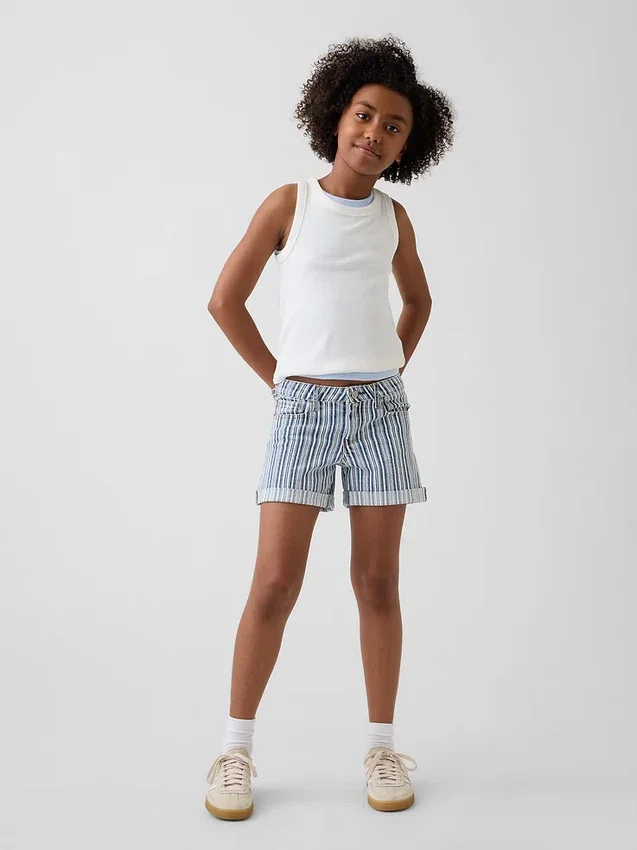 Pantalones cortos midi de denim a rayas para niños