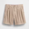 Pantalones cortos plisados de sarga de talle medio (6")