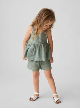 Pantalones cortos sin cremallera con dobladillo de ojales para bebés y niños pequeños