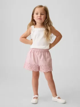 Pantalones cortos sin cremallera con dobladillo de ojales para bebés y niños pequeños