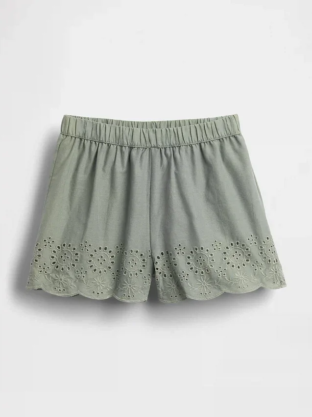 Pantalones cortos sin cremallera con dobladillo de ojales para bebés y niños pequeños