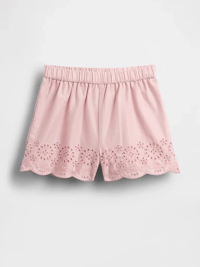 Pantalones cortos sin cremallera con dobladillo de ojales para bebés y niños pequeños