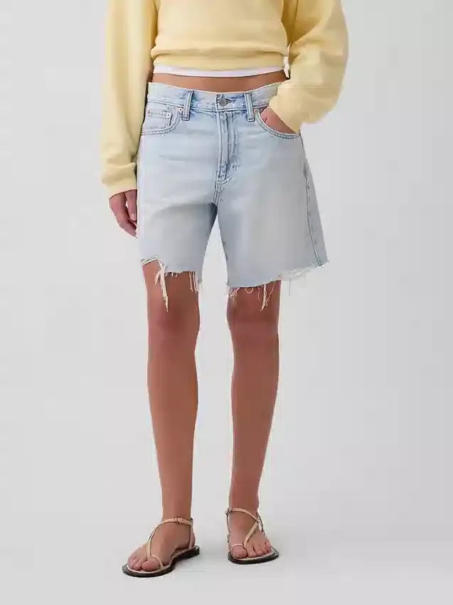 Pantalones cortos tipo bermuda de denim holgados y de talle medio