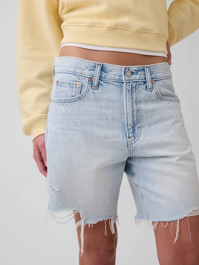 Pantalones cortos tipo bermuda de denim holgados y de talle medio