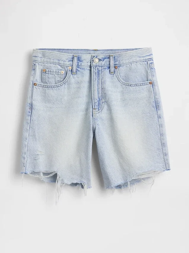 Pantalones cortos tipo bermuda de denim holgados y de talle medio