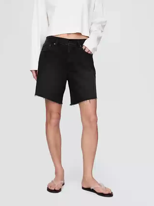 Pantalones cortos tipo bermudas de denim holgados de los años 90, de talle medio (8")