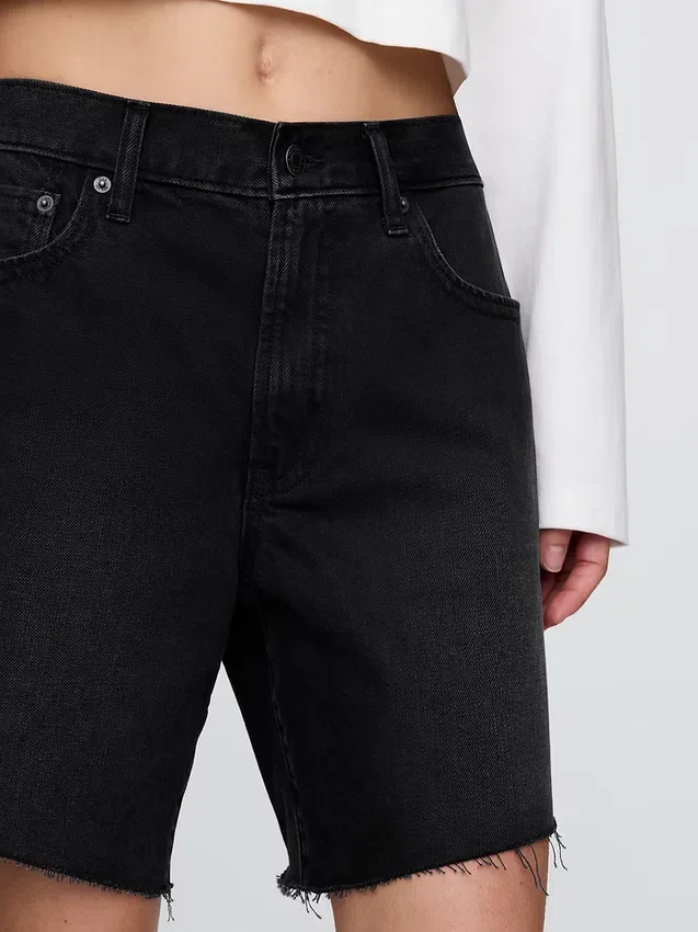 Pantalones cortos tipo bermudas de denim holgados de los años 90, de talle medio (8")