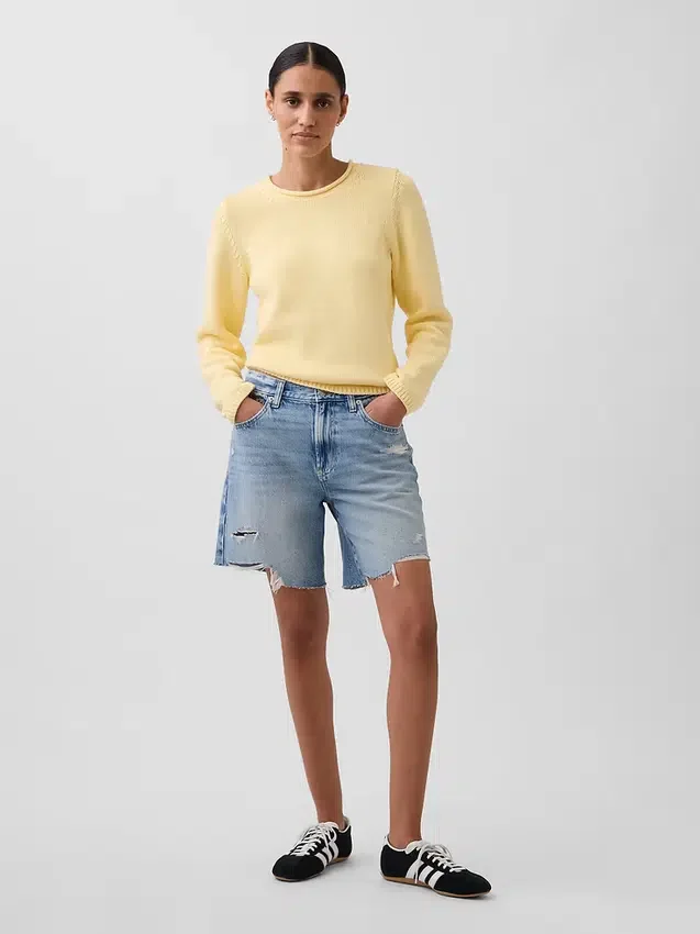 Pantalones cortos tipo bermudas de denim holgados de talle medio, de 8"