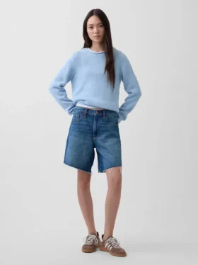 Pantalones cortos tipo bermudas de denim holgados de talle medio, de 8"