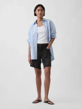 Pantalones cortos tipo bermudas de denim holgados de talle medio, de 8"