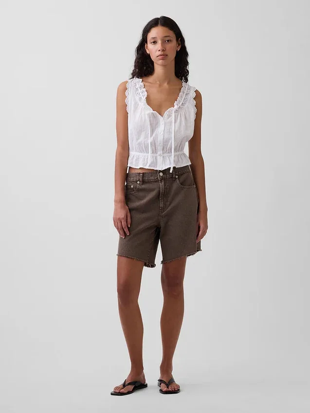 Pantalones cortos tipo bermudas de denim holgados de talle medio, de 8"