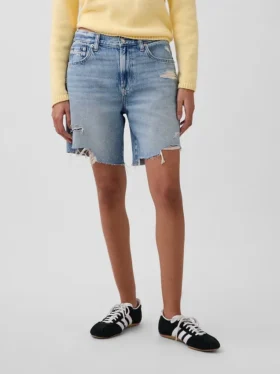 Pantalones cortos tipo bermudas de denim holgados de talle medio, de 8″