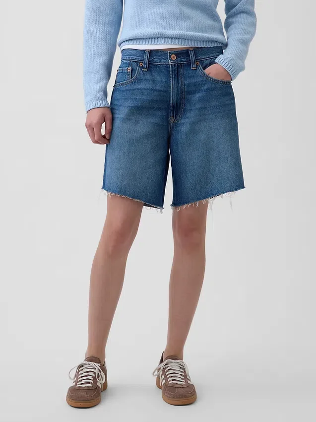 Pantalones cortos tipo bermudas de denim holgados de talle medio, de 8"